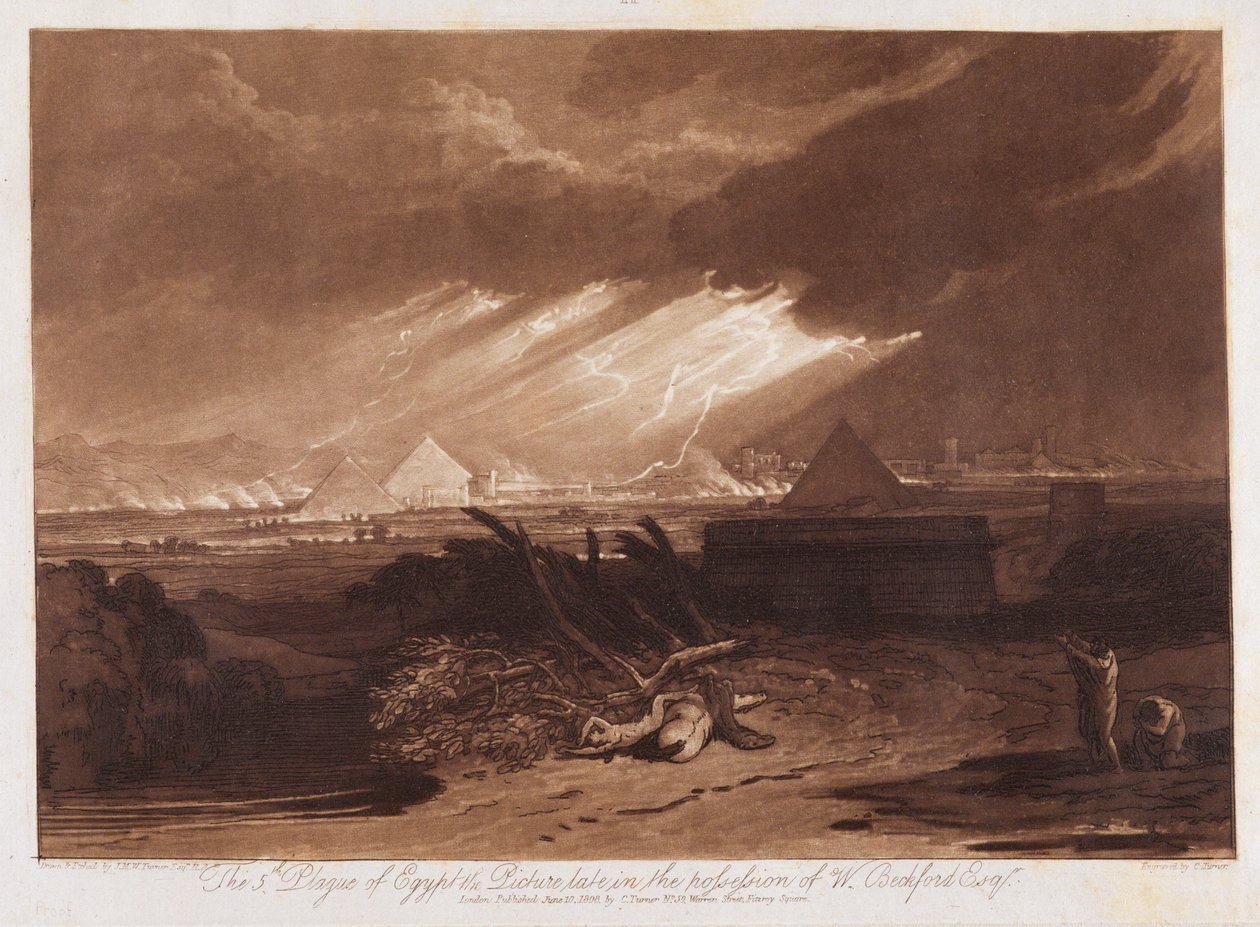 The Fifth Plaque of Egypt, graveret af Charles Turner (1773-1857) 1808 (ætsning og mezzotint trykt med brunt blæk på papir) af Joseph Mallord William Turner