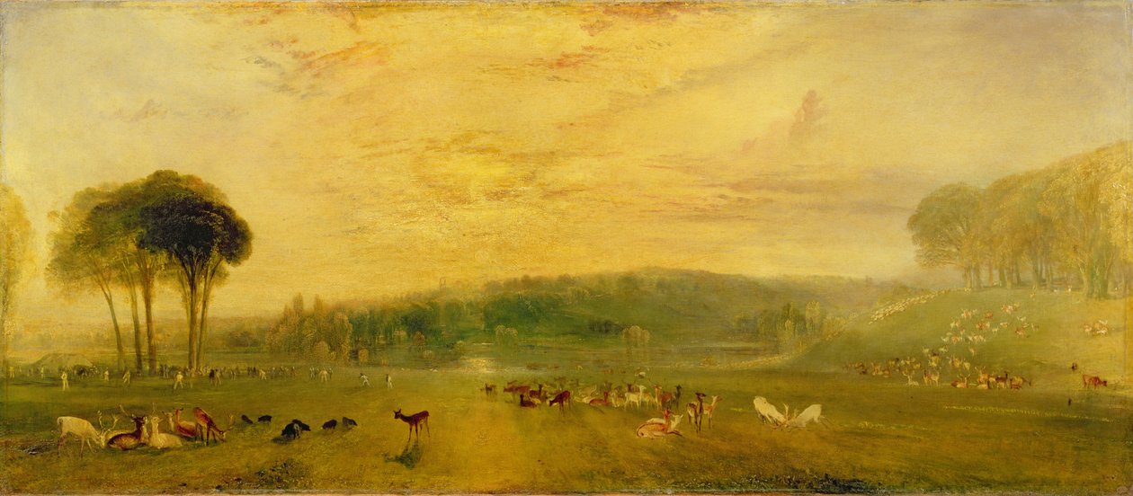 The Lake, Petworth: Sunset, Fighting Bucks, c.1829 af Joseph Mallord William Turner