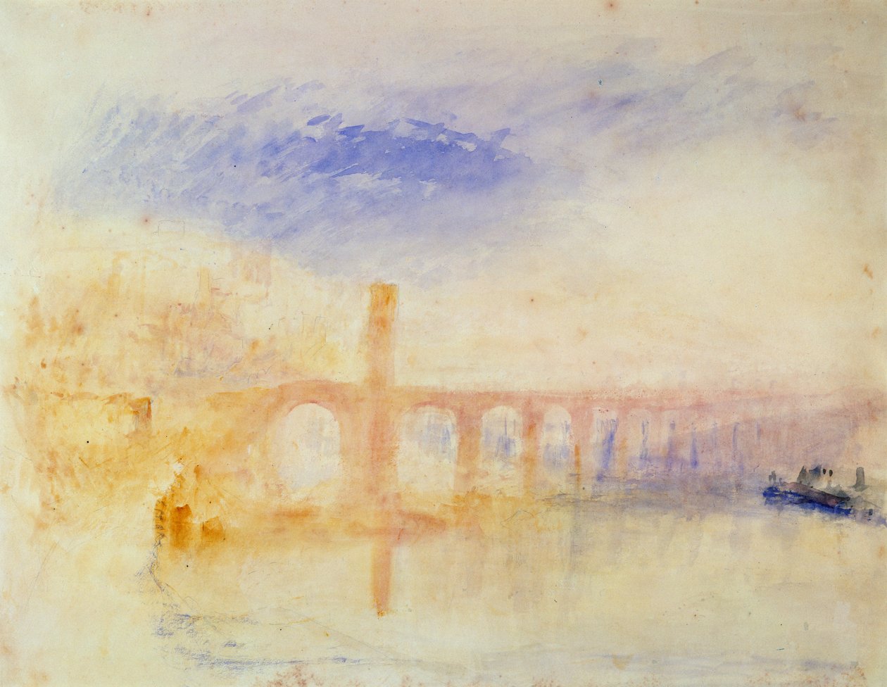 Moselbroen, Coblenz, ca. 1842 (wc og grafit på papir) af Joseph Mallord William Turner