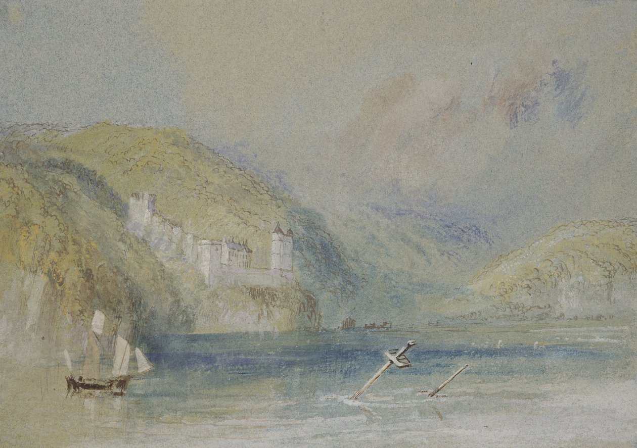 Seinen nær Tancarville, ca. 1832 (wc med gouache og pen og blæk på papir) af Joseph Mallord William Turner