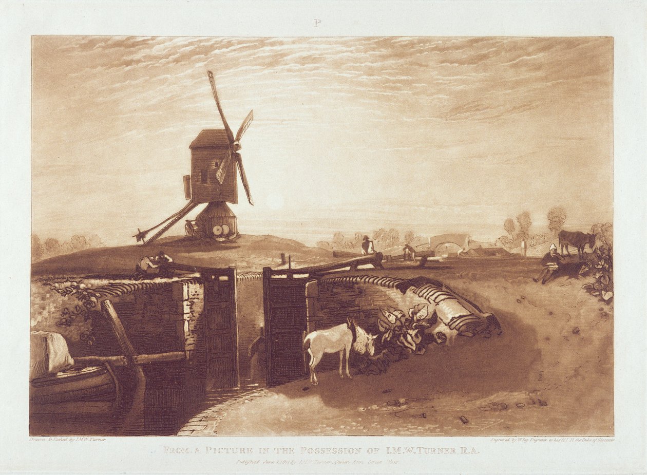 Vindmølle og lås, graveret af William Say (1768-1834) af Joseph Mallord William Turner