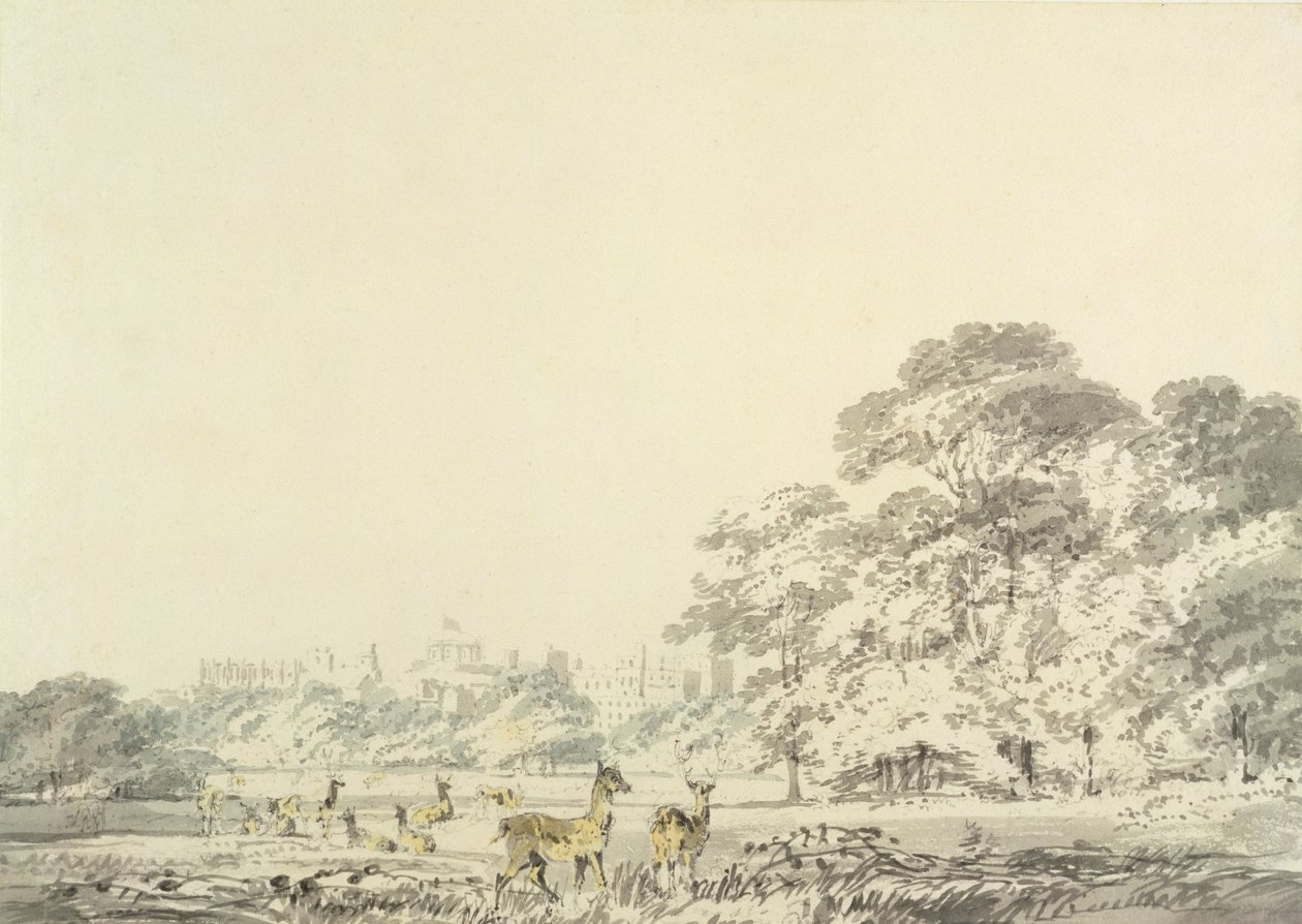 Windsor Castle and Park with Deer (wc over blyant på papir) af Joseph Mallord William Turner