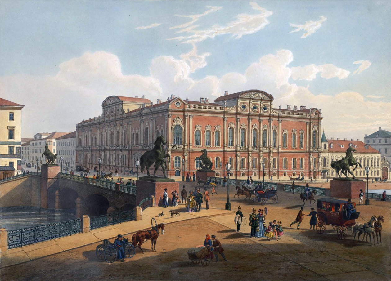 Palads og Anichkov -broen St. Petersborg af Joseph Maria Charlemagne Baudet