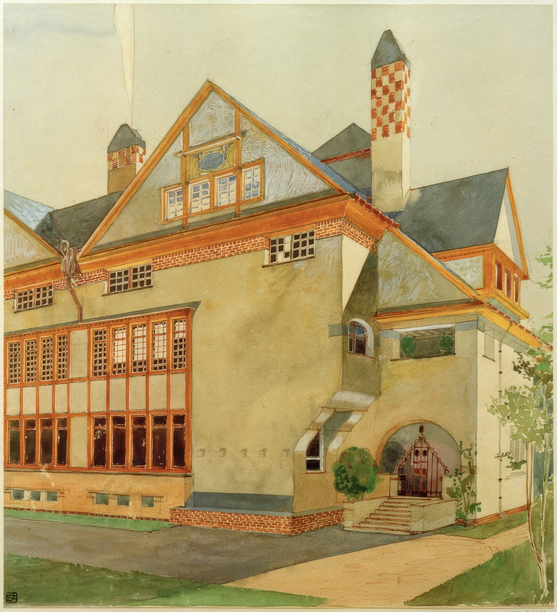 Studie til Stade dobbelthus af Joseph Maria Olbrich