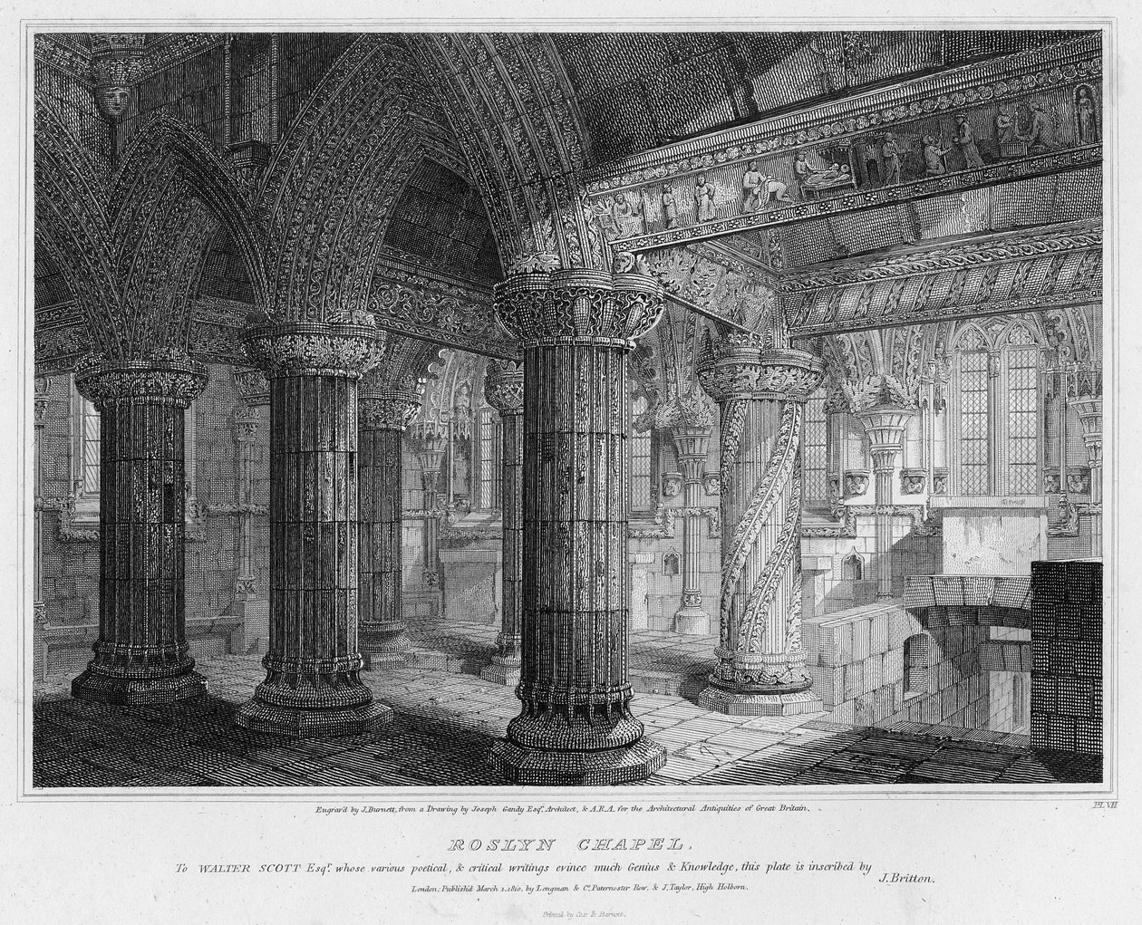 Rosslyn Chapel, graveret af J. Burnett, 1810 af Joseph Michael Gandy