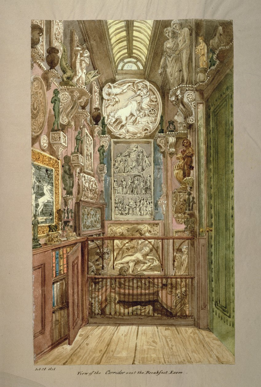 Udsigt over korridoren ved siden af morgenmadsstuen, 28. oktober 1826 af Joseph Michael Gandy
