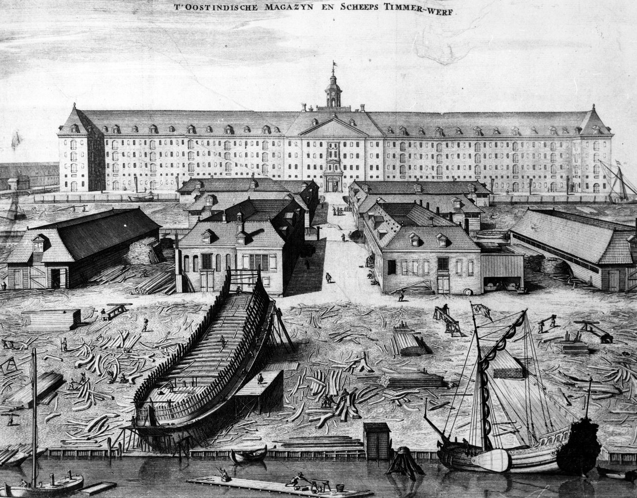 East India Company skibsværft og lager i Amsterdam, 1725 af Joseph Mulder