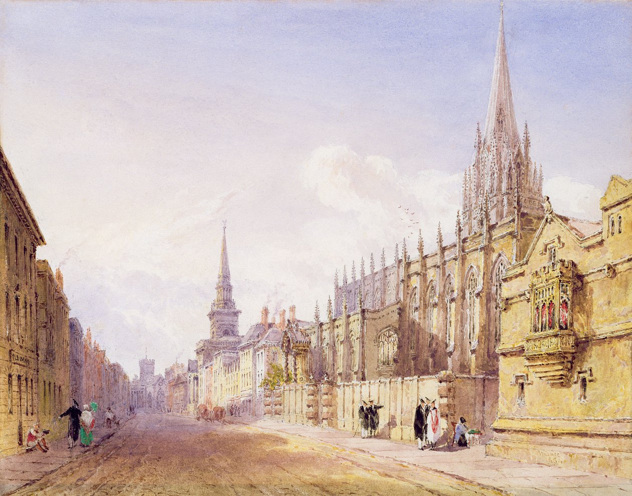 Forskere og figurer uden for St. Mary Magdalen Church, Oxford (blyant og wc på papir) af Joseph Murray Ince