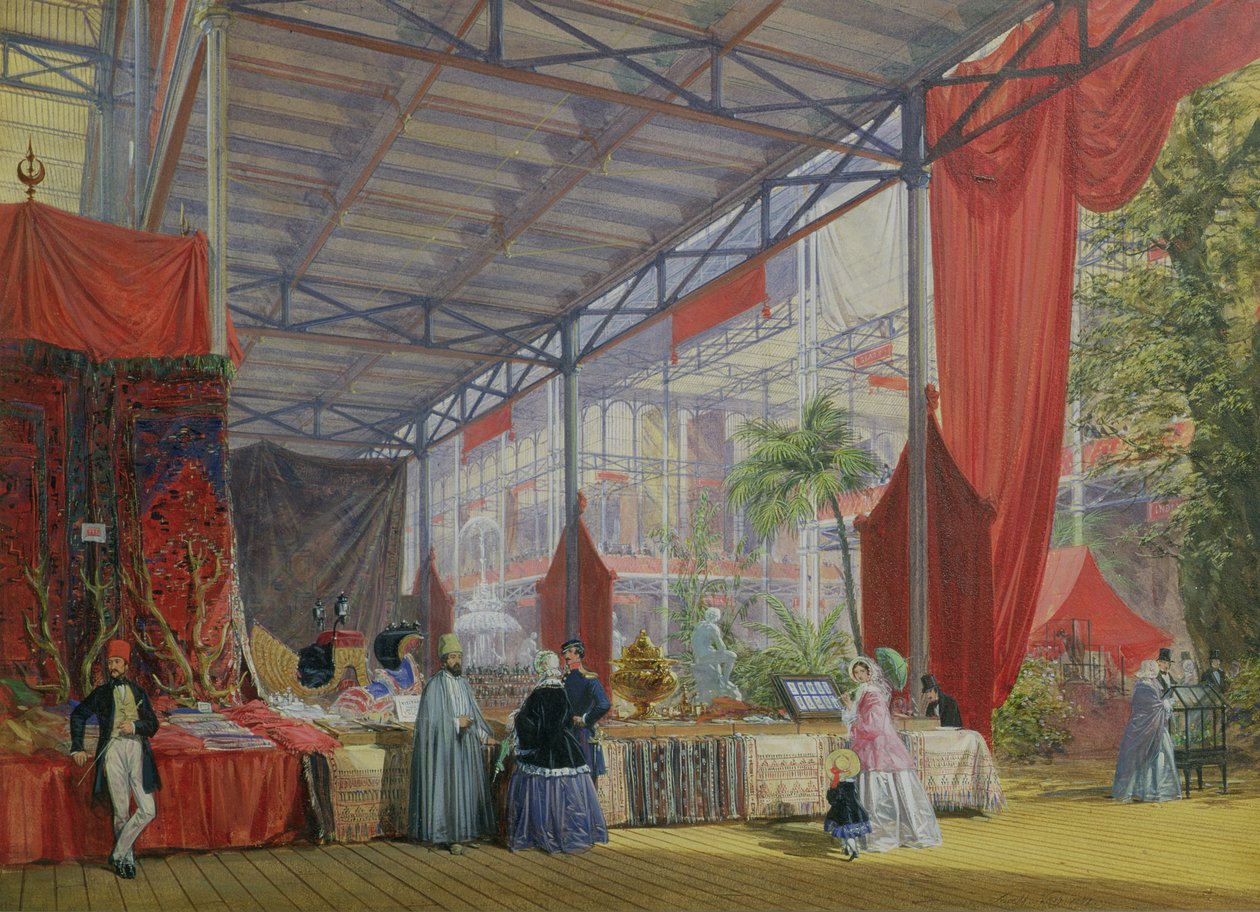 En del af den store udstilling i 1851 med boder med varer fra Tyrkiet, 1851 af Joseph Nash