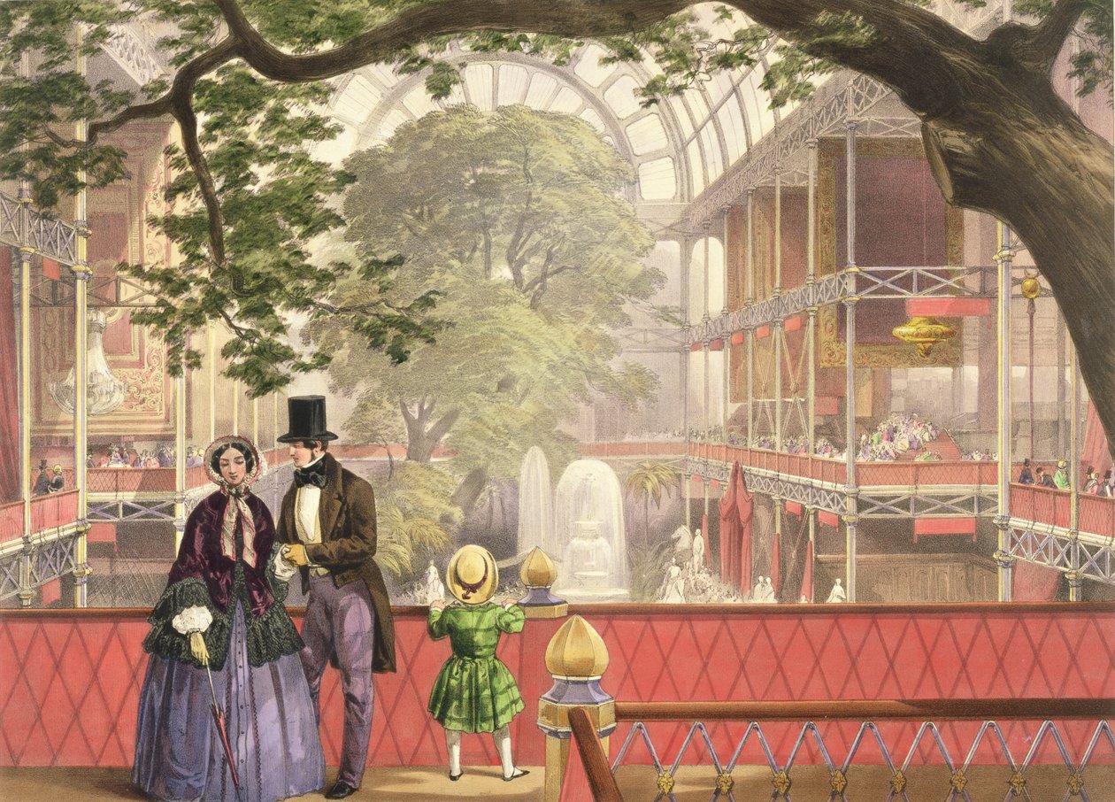 Crystal Palace, tværskibet fra det sydlige galleri (farvet litho) af Joseph Nash