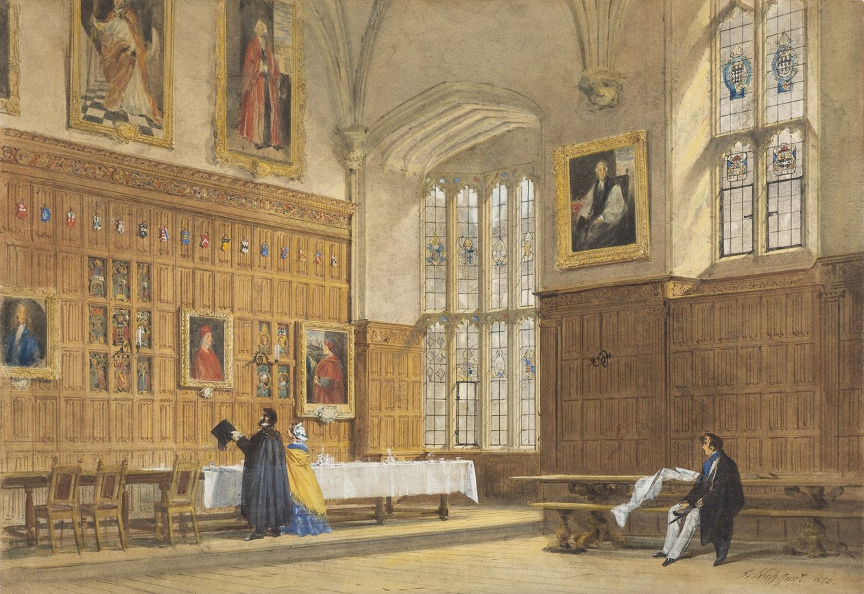 Udsigt over spisesalen i Magdalen College, Oxford af Joseph Nash