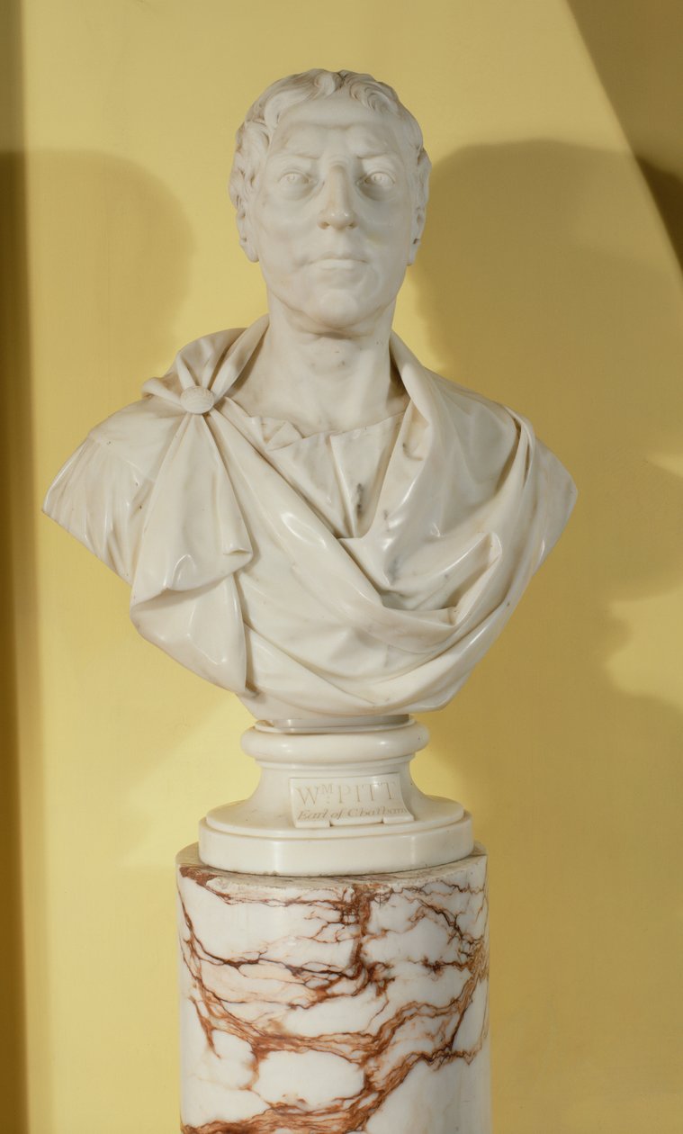 Buste af William Pitt den Ældre, 1. jarl af Chatham (1708-78) (marmor) af Joseph Nollekens
