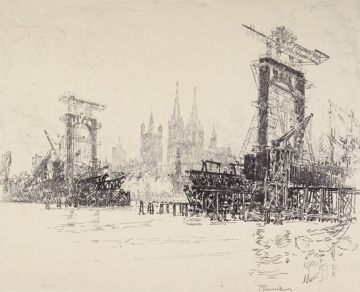 Bygning af broen i Köln, 1914 af Joseph Pennell