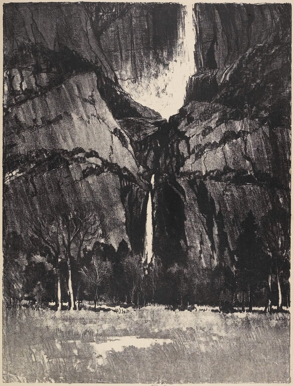 De nedre vandfald, Yosemite, 1912 af Joseph Pennell
