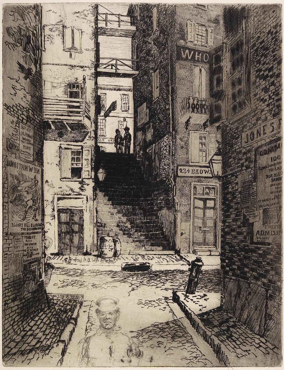 Water Street-trappen, set opad, 1881 af Joseph Pennell