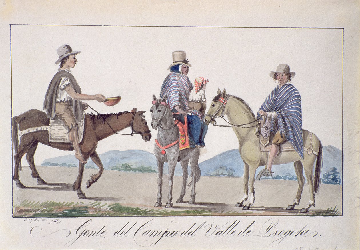 Folk, fra Campo del Valle de Bogota, ca. 1840 (wc på papir) af Joseph Pio Dominguez