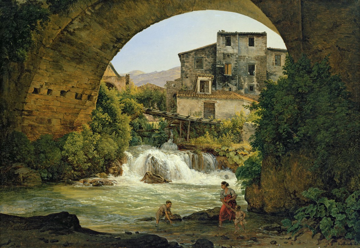 Under buen af en bro i Italien, 1822 af Joseph Rebell