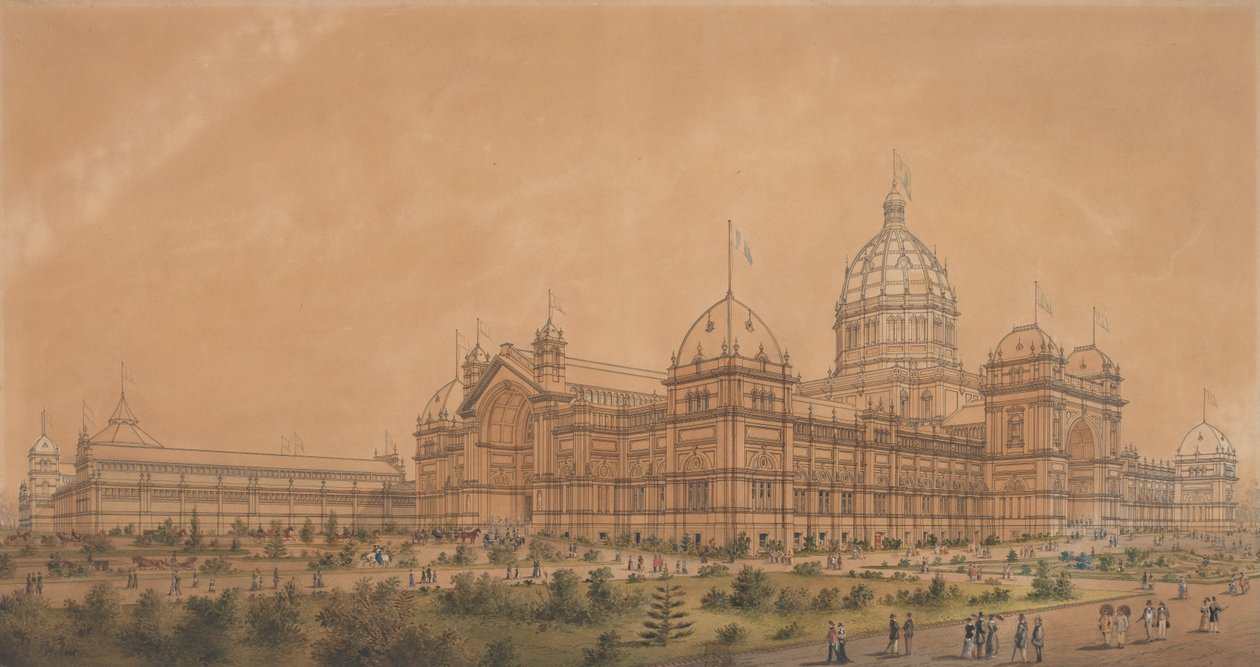 Udstillingsbygningen Melbourne 1880, South West Aspect of the Main Hall af Joseph Reed