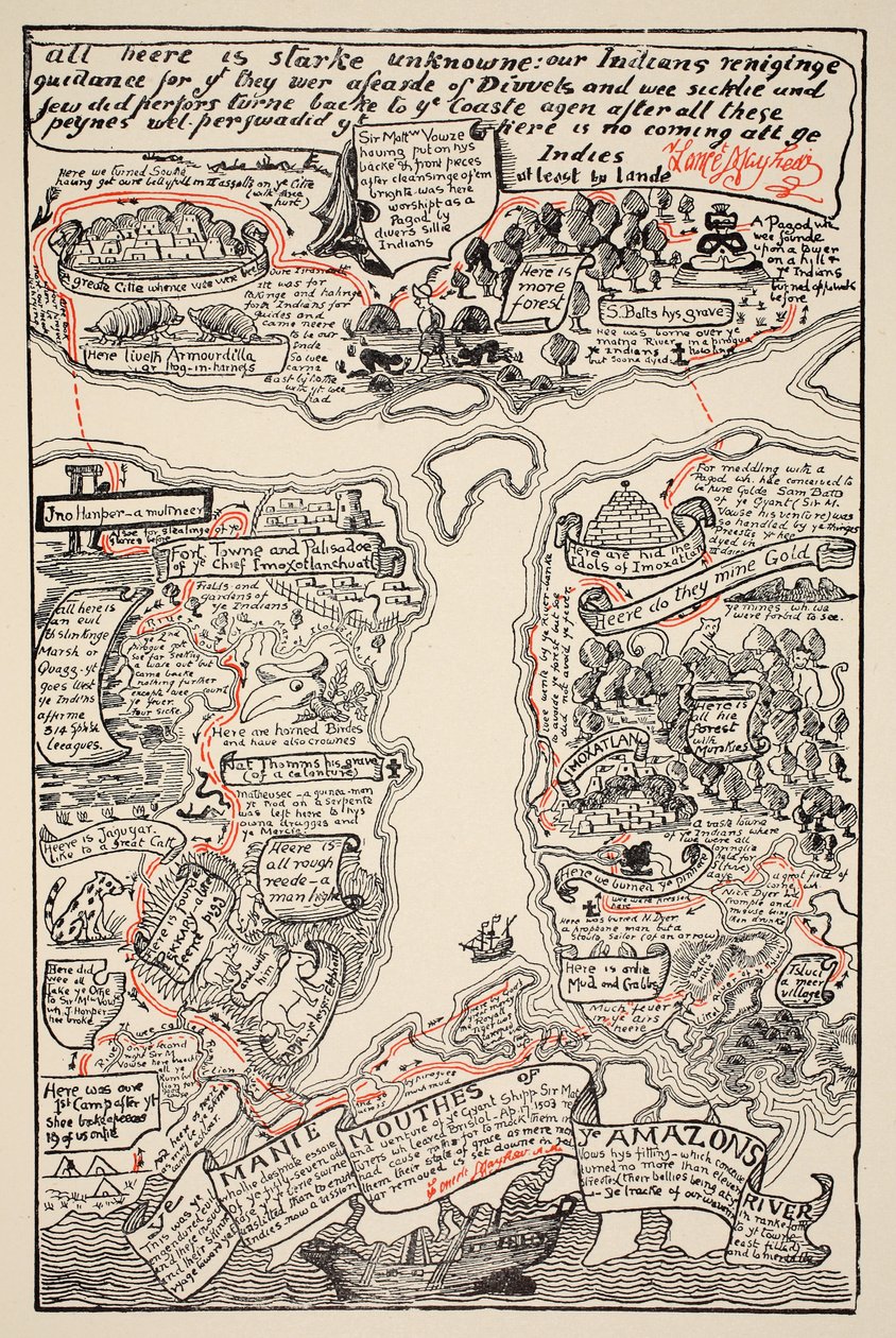 Et inciterende kort over den grumme Amazonas, illustration fra "Just So Stories for Little Children" af Rudyard Kipling, udgivet af Rudyard Kipling. London, 1951 af Joseph Rudyard Kipling