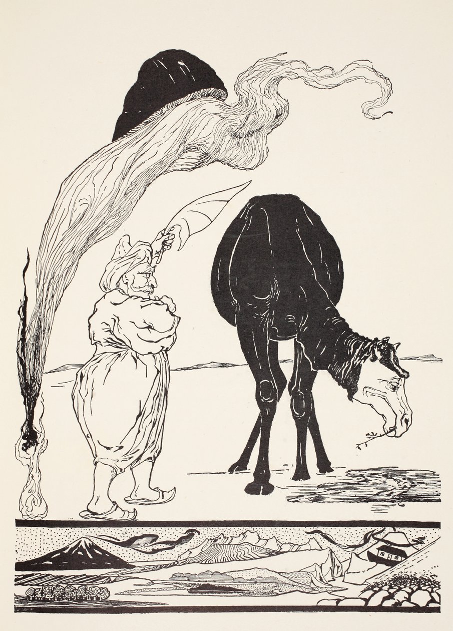 Djinnen med ansvar for All Deserts, der guider magien med sin magiske fan, illustration fra 