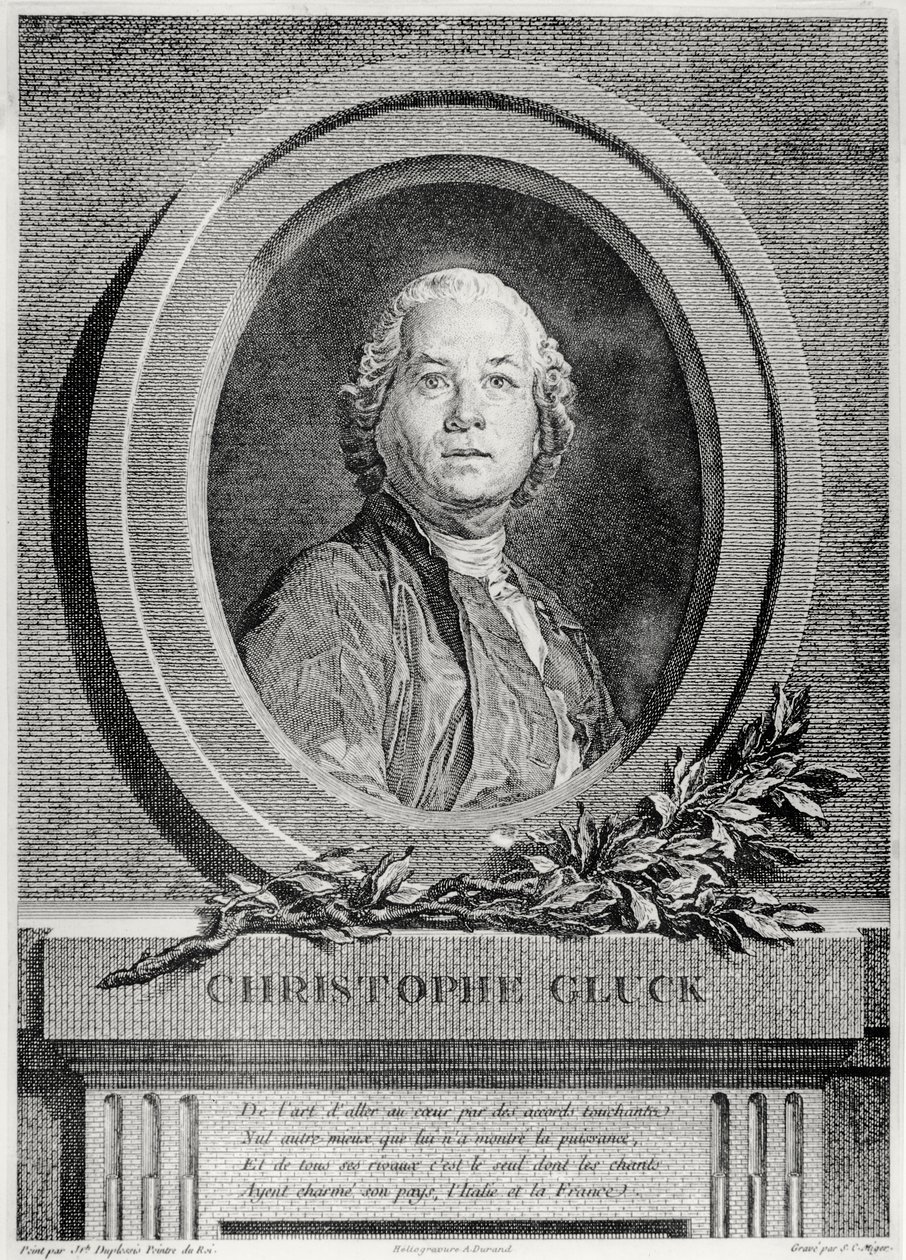 Portræt af Christoph Gluck, tysk komponist, graveret af Simon Charles Miger (1736-1820) (heliogravure) af Joseph Siffred Duplessis