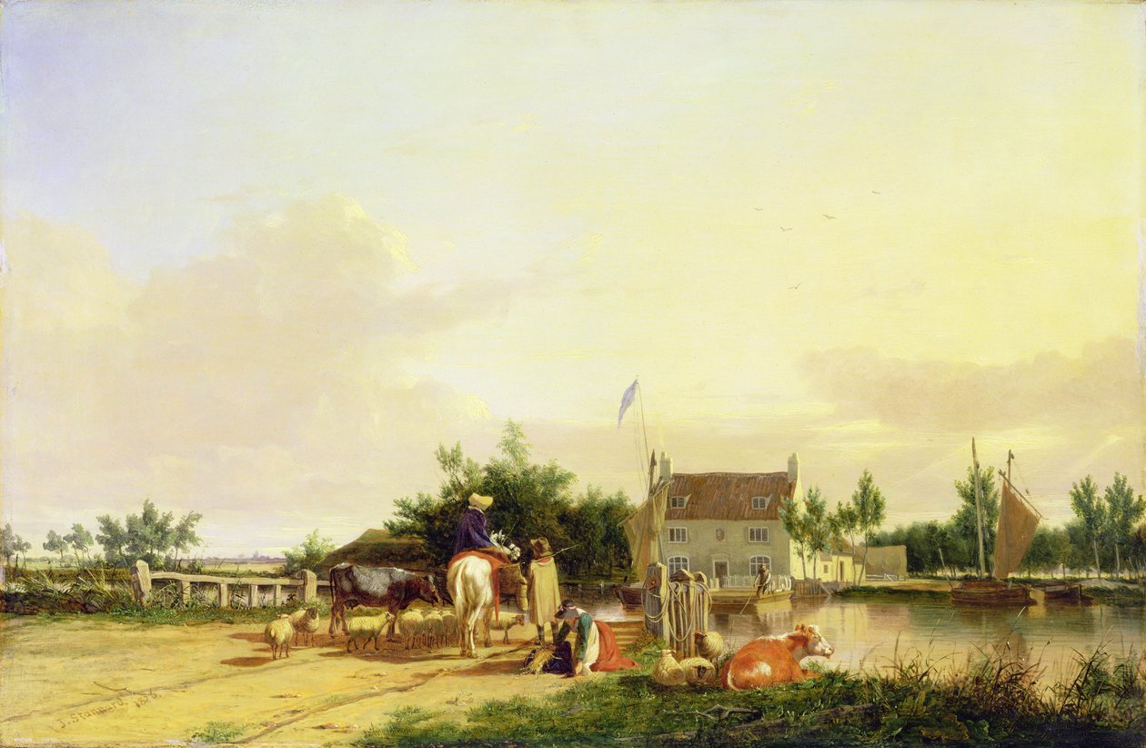 Buckenham færge på floden Yare, Norfolk, 1826 af Joseph Stannard