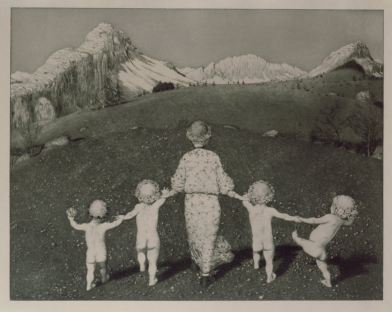 When Spring Comes over the Mountain (ætsning på papir) af Joseph Uhl