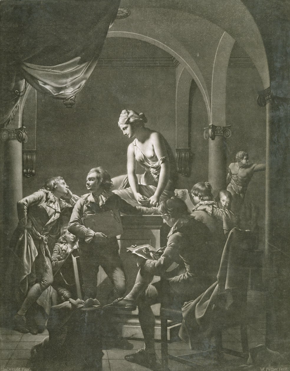 Tegneakademi, indgraveret af William Pether (c.1738-1821) c.1772 (mezzotint) af Joseph Wright of Derby