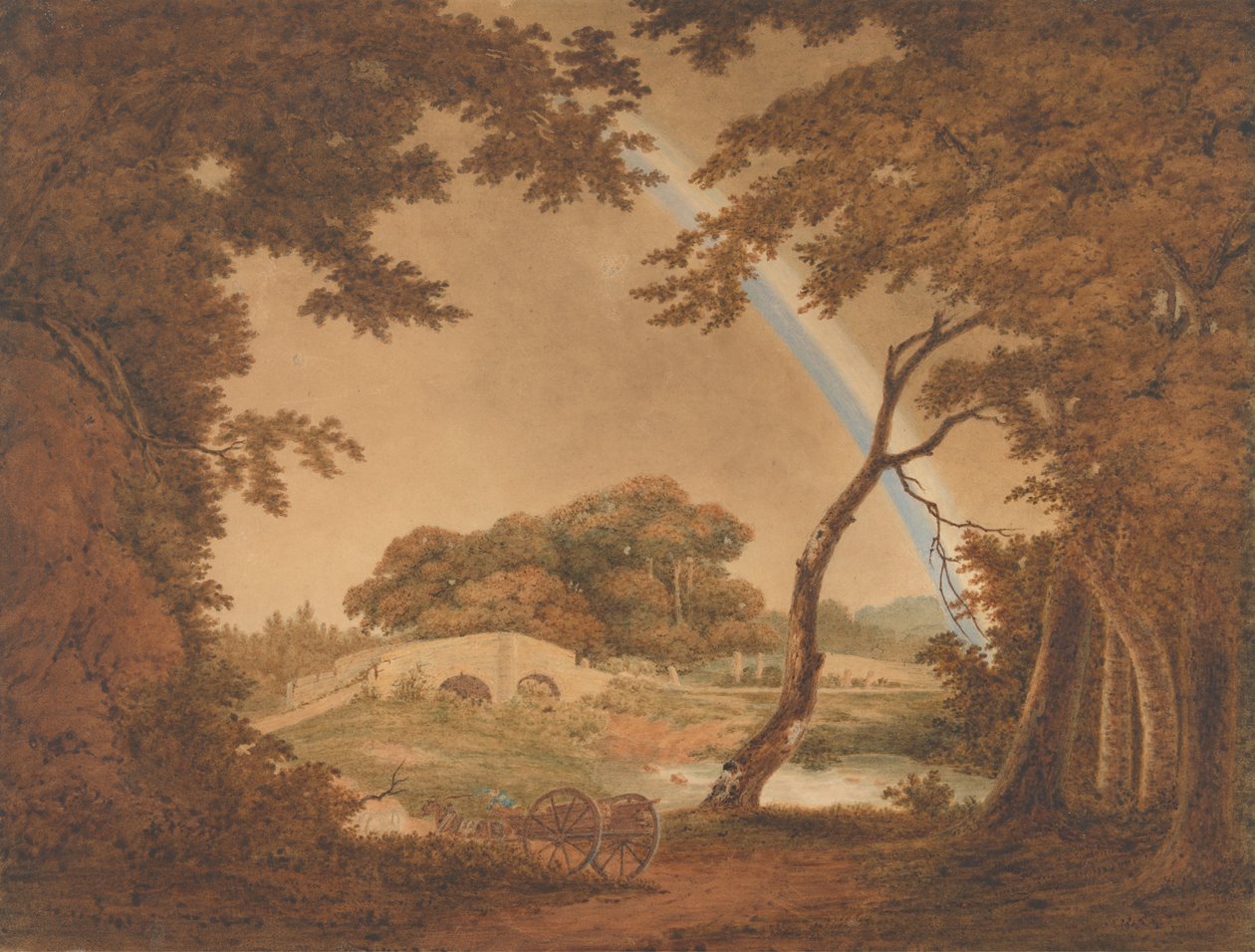 Landskab med regnbue, udsigt nær Chesterfield af Joseph Wright of Derby