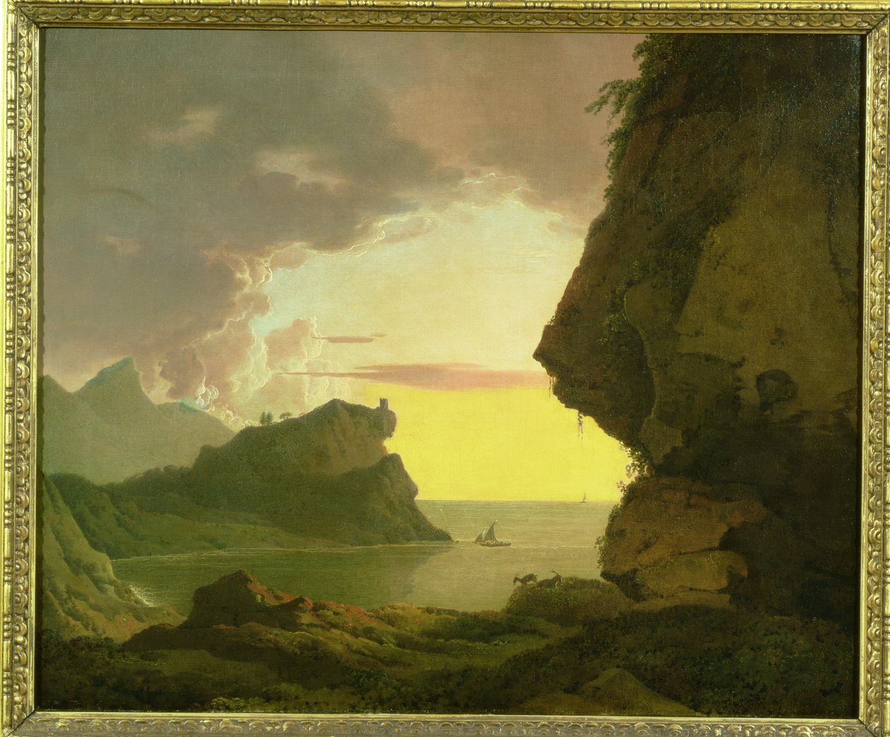 Solnedgang ved kysten nær Napoli, ca. 1785-90 af Joseph Wright of Derby