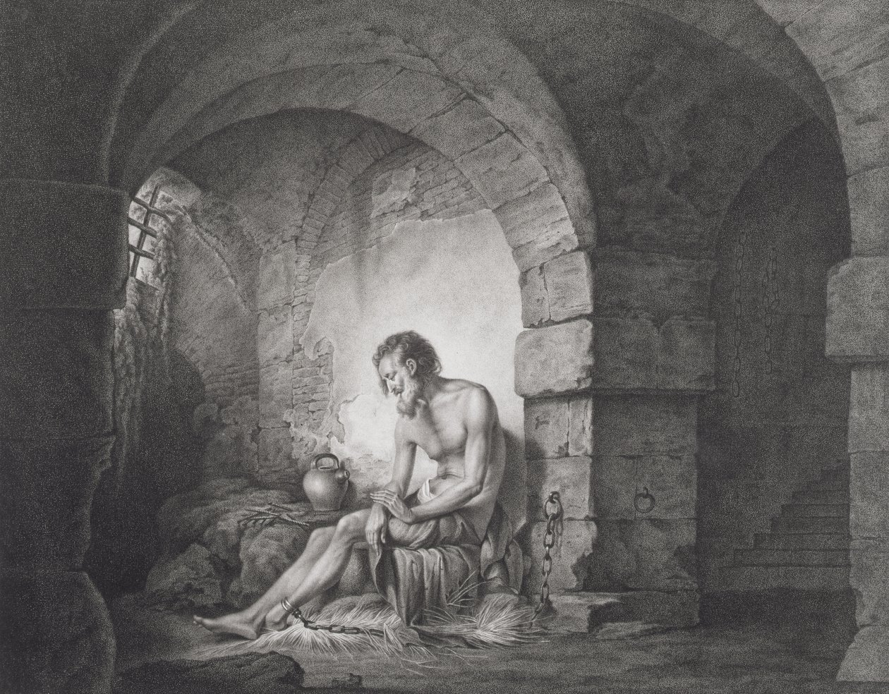 The Captive, graveret af Thomas Ryder (1746-1810) 1786 (stipple gravering) af Joseph Wright of Derby
