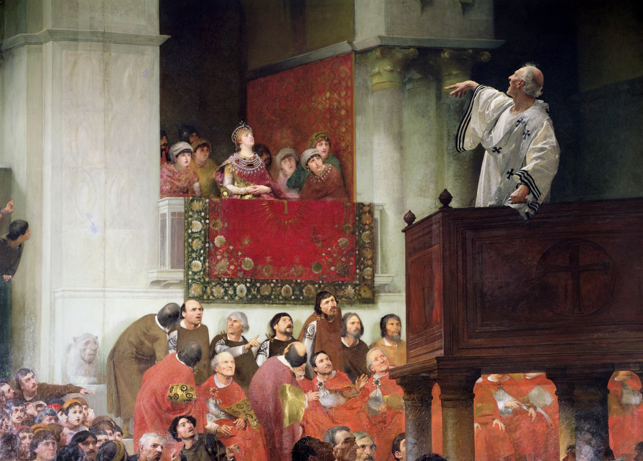 Johannes Chrystostomos (ca. 347-407) Prædiker før kejserinde Eudoxia (ca. 404) ca. 1880 af Joseph Wencker