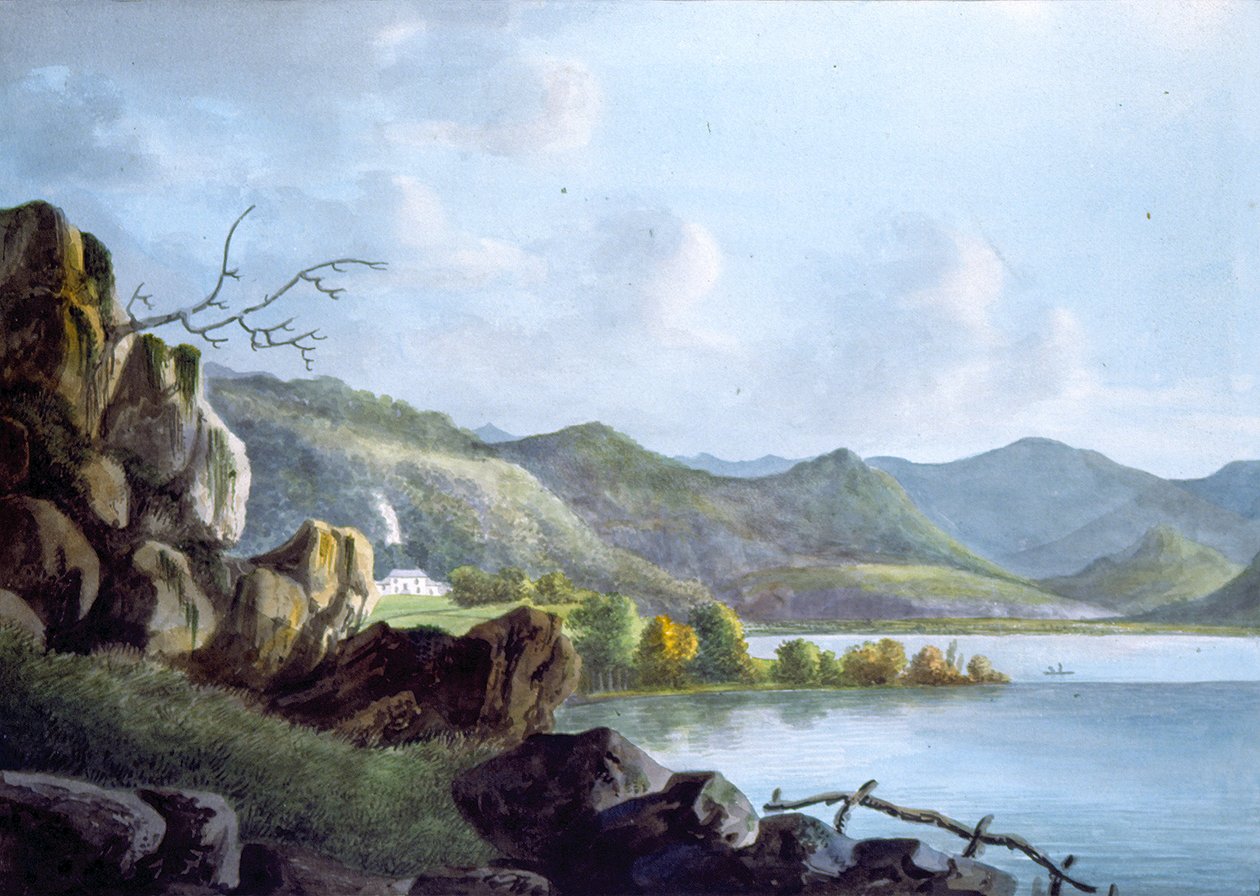 Barrow on Derwentwater, Cumbria (wc på papir) af Joseph Wilkinson