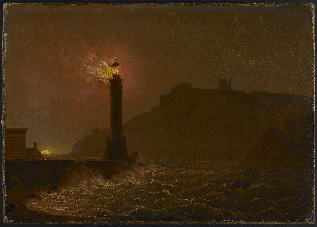 Et fyrtårn i brand om natten af Joseph Wright of Derby