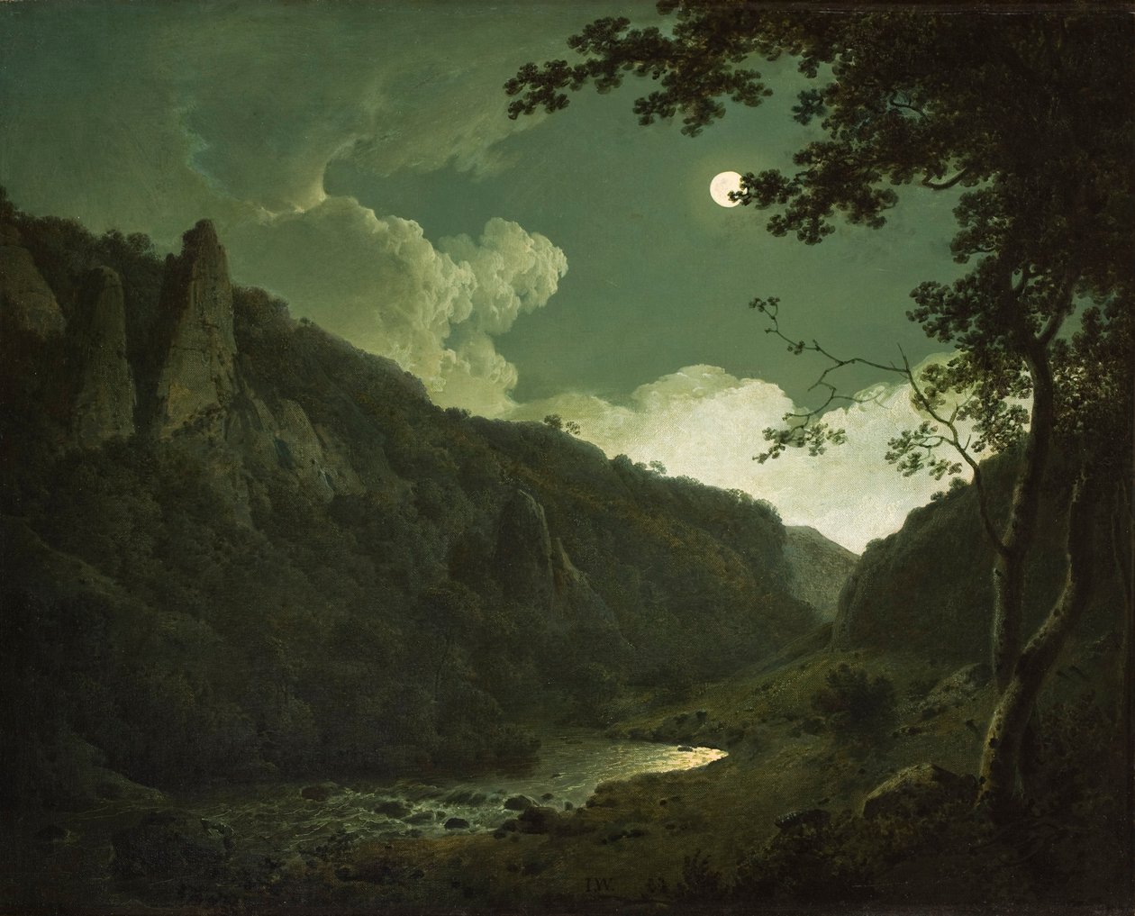 Dovedale i måneskin, ca.1784-85 af Joseph Wright of Derby