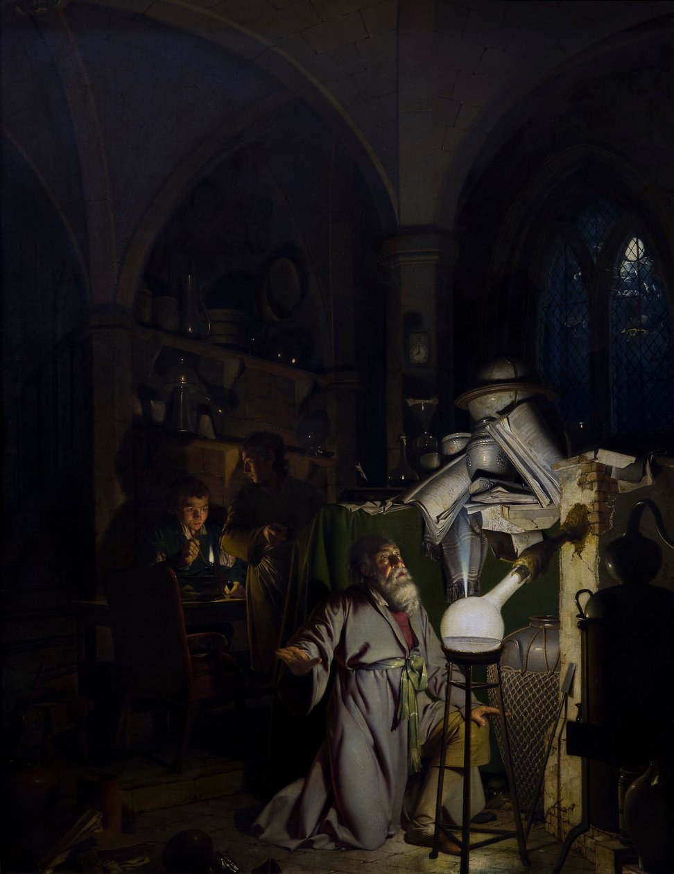 Alkymisten på jagt efter filosoffernes sten af Joseph Wright of Derby