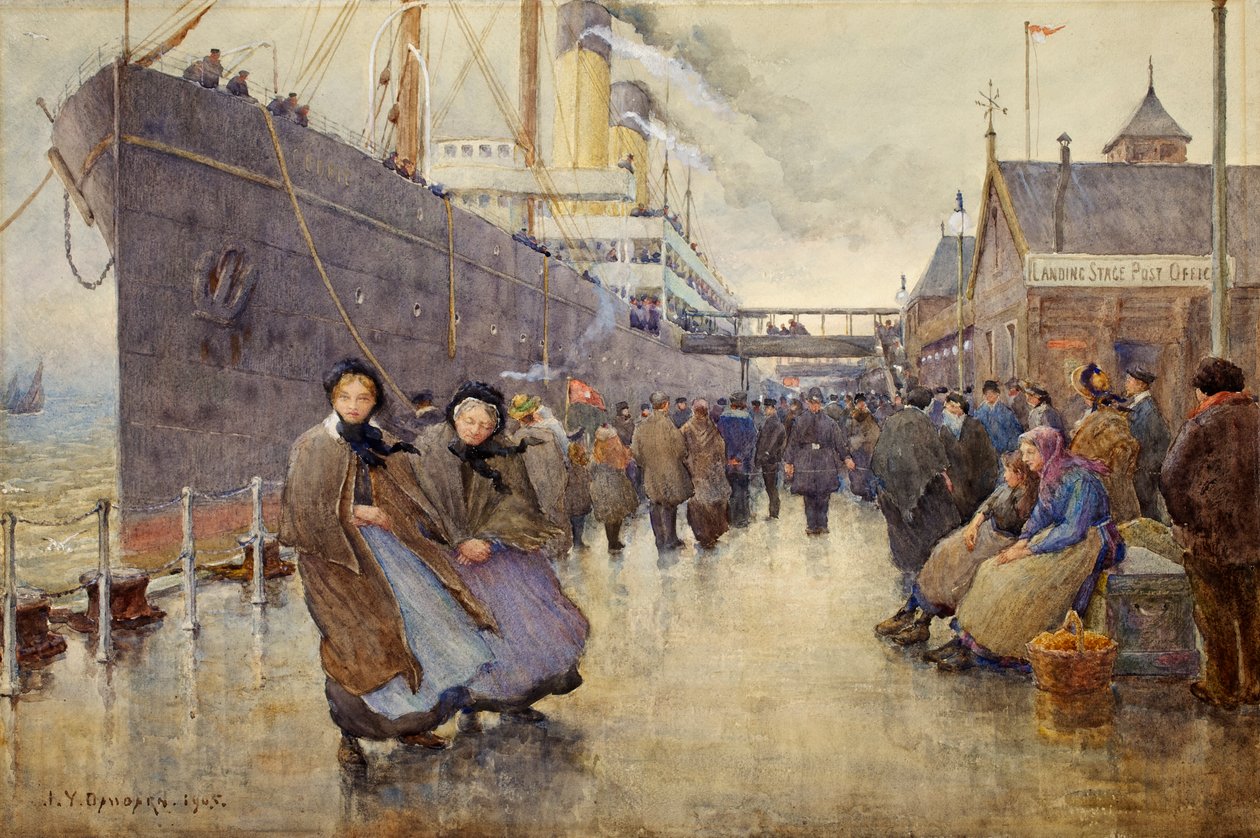 The Day Departure, Liverpool Landing Stage, 1905 (wc på papir) af Joseph Yelverton Dawbarn