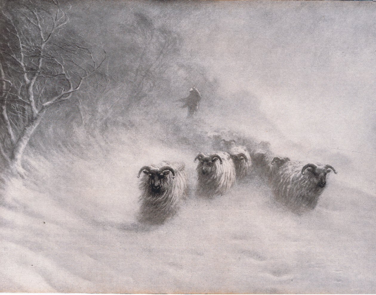 Vinteren kommer med et stormende brag, Bibbys Annual, 1916-1917 af Joseph Farquharson
