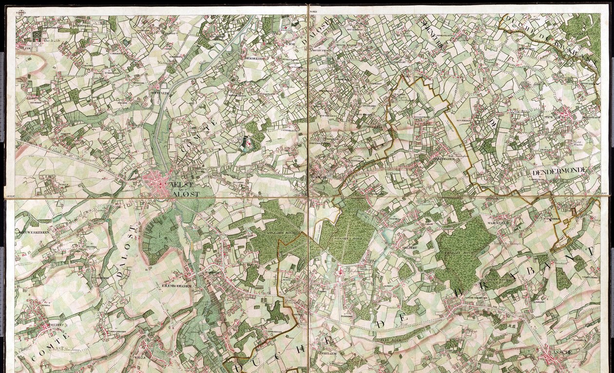 Kort over Aelst ou Alost - Aalst, Belgien af Joseph de Ferraris