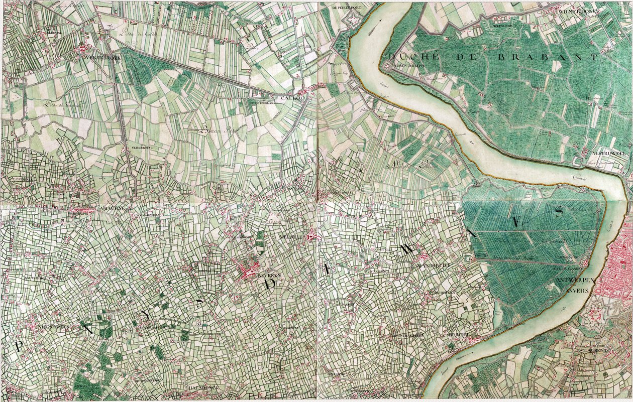 Kort over Antwerpen, Belgien af Joseph de Ferraris