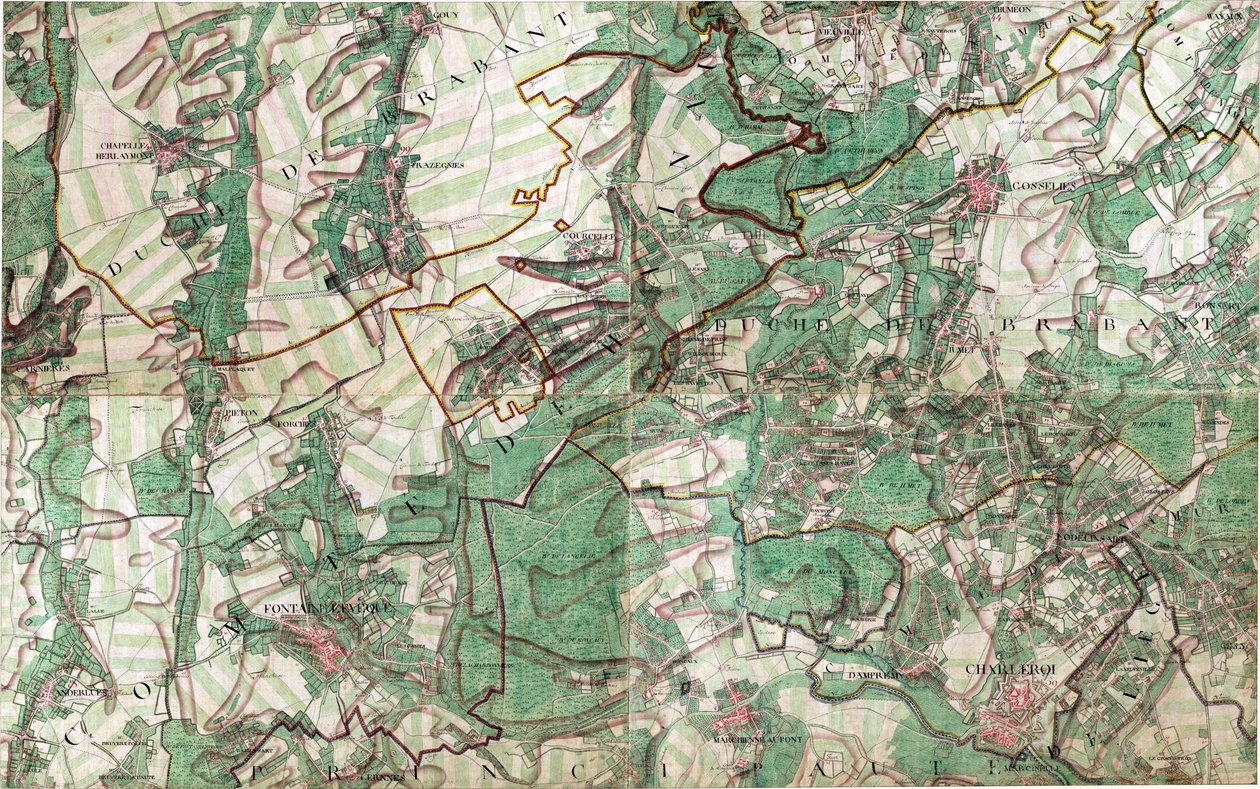 Kort over Charleroi, Belgien af Joseph de Ferraris