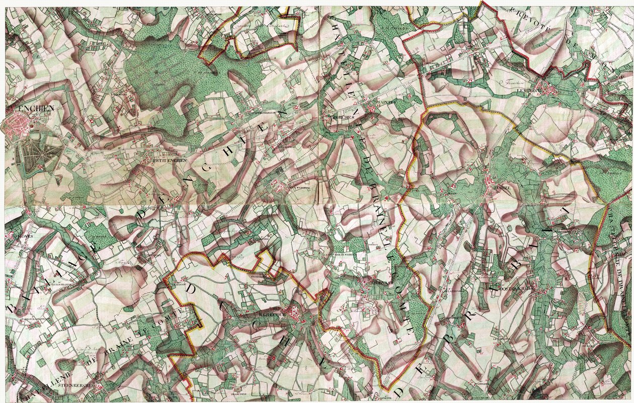 Kort over Enghien, Belgien af Joseph de Ferraris