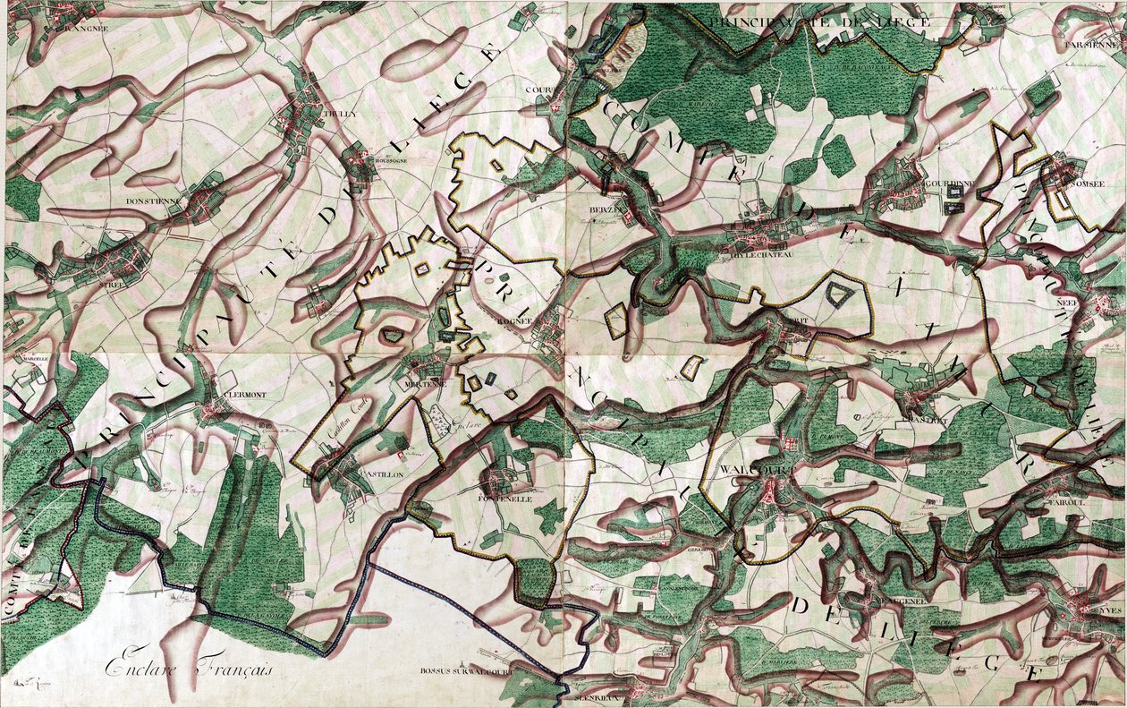 Kort over Walcourt, Belgien af Joseph de Ferraris