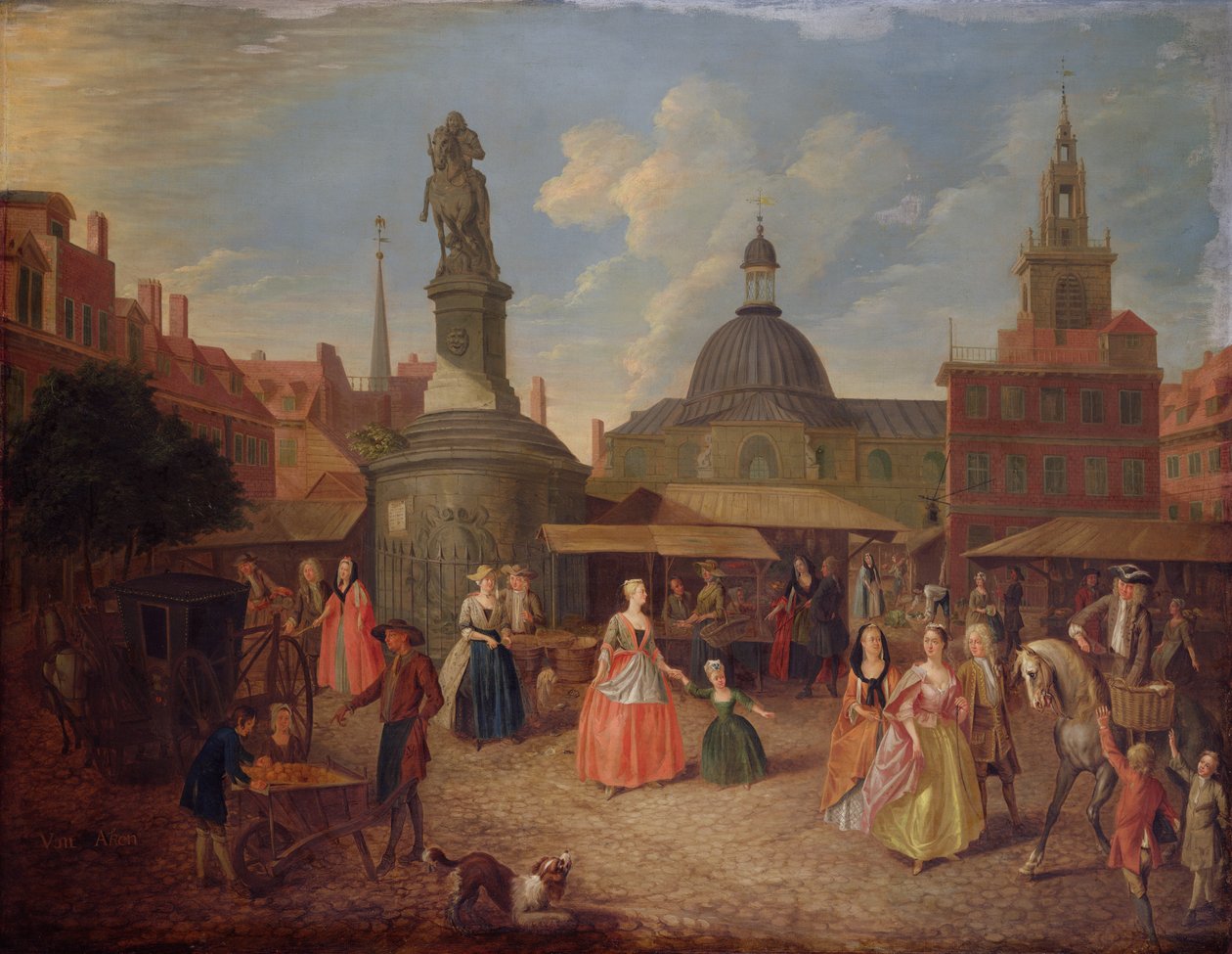 Udsigt over aktiemarkedet, City of London (se 145739 for par) af Joseph van Aken