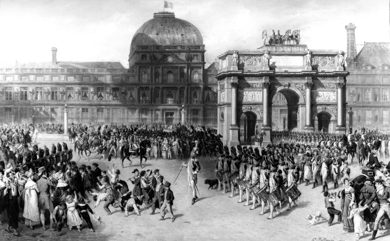 Afbildning af en Military Review under det første franske imperium i 1810, foran Tuilerierne. 1862 (olie på lærred) af Joseph Louis Hippolyte Bellange