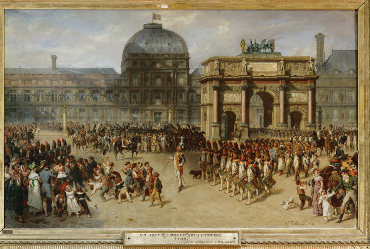 Militær gennemgang foran Tuileries-paladset, Paris, i 1810 ... af Joseph-Louis-Hippolyte Bellange
