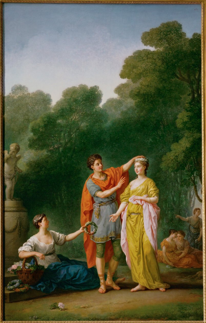 En elsker, der kroner sin elskede med en blomsterkrans ... af Joseph Marie the Elder Vien