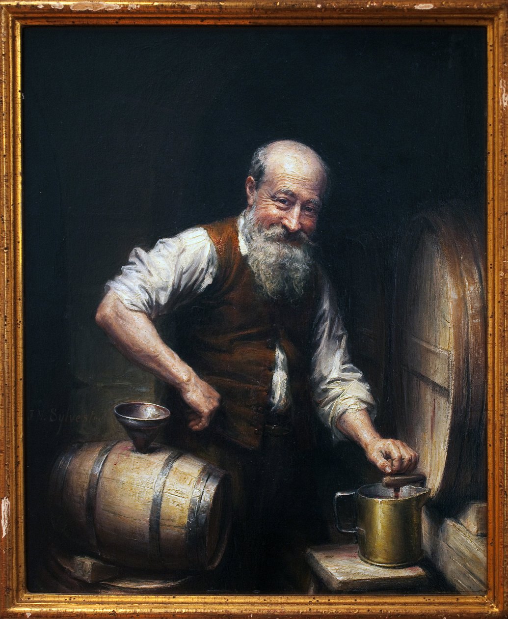 Vinmager i sin kælder. Maleri af Joseph Noel Sylvestre (1847-1926), olie på lærred, slutningen af det 19.-20. århundrede. fransk kunst. Musee des Beaux Arts de Beziers, Hotel Fayet. af Joseph Noel Sylvestre