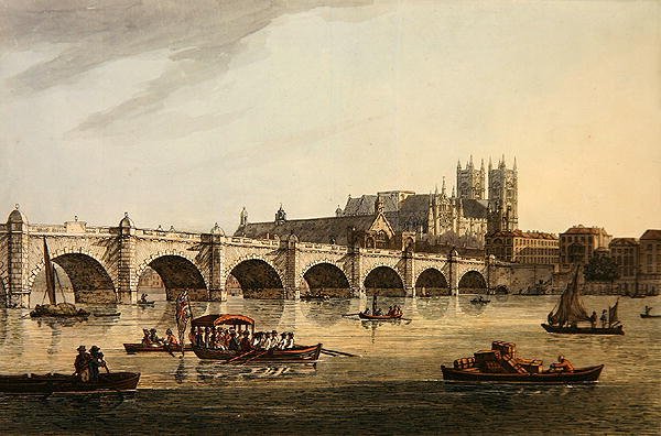 Udsigt over Westminster Bridge, Abbey og Hall, indgraveret af J.C. Stadler af Joseph (after) Farington