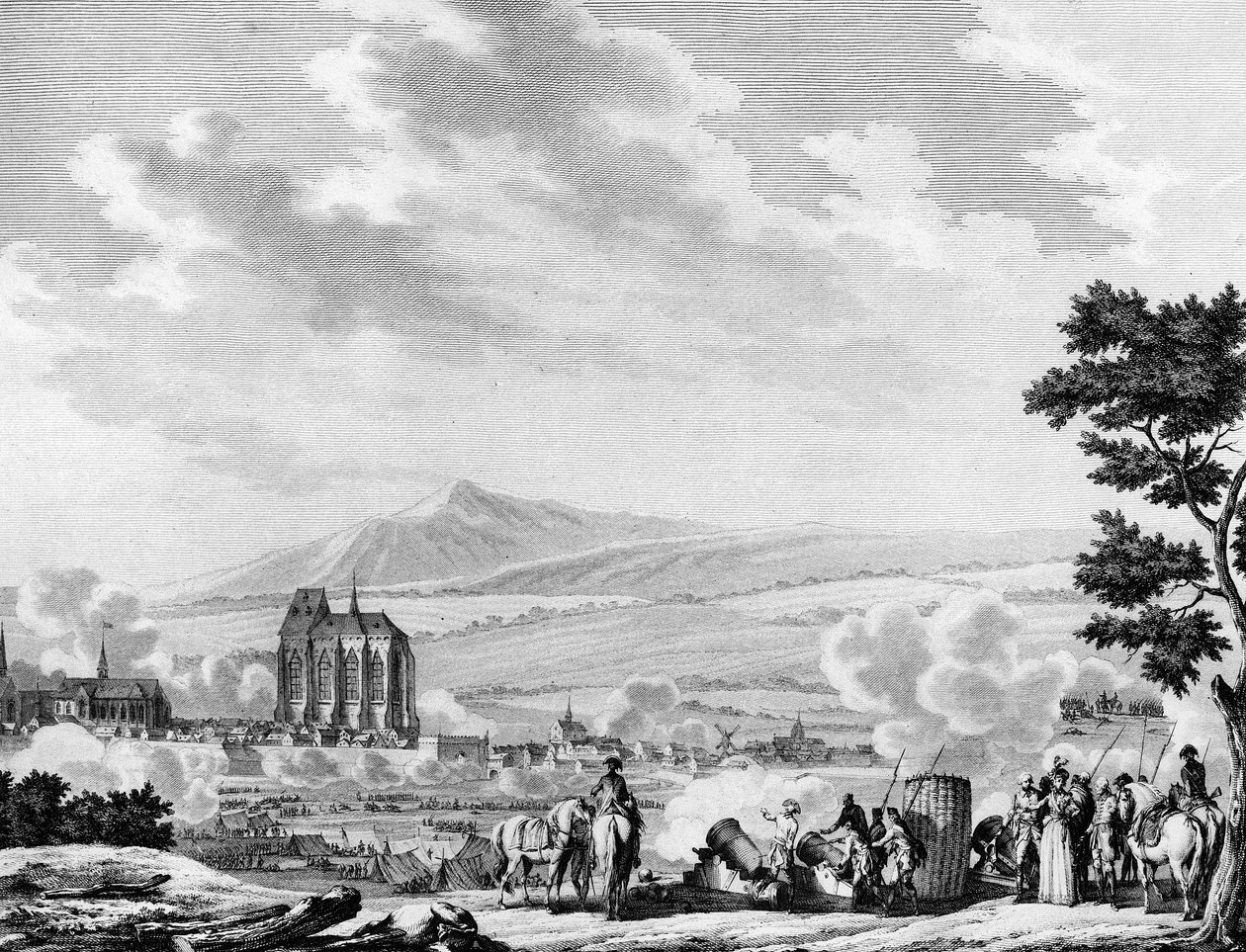 Fransk revolution og ankomsten af den østrigske hærs kontrarevolutionære styrker: Bombardement af byen Lille (25. september af Joseph (after) Swebach Desfontaines